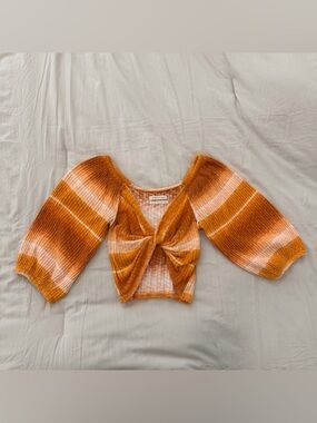 Urban Outfitters Orange Striped Tie Front Cropped m Top S/P